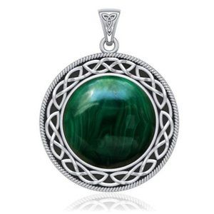 Celtic Knotwork Sterling Silver Pendant with Synthetic Malachite